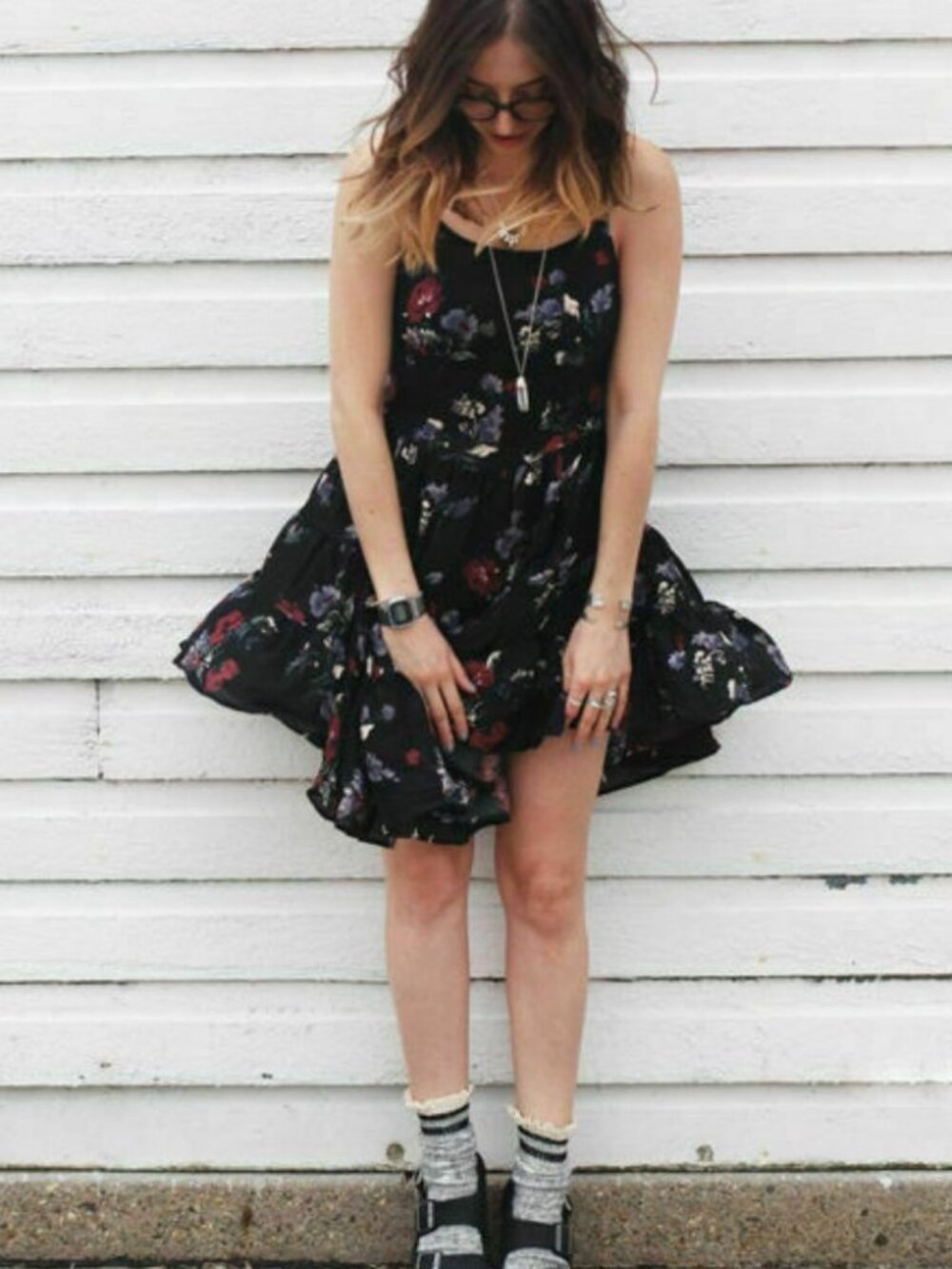 Free People Black Floral Print Lace Up Corset Mini Slip Dress